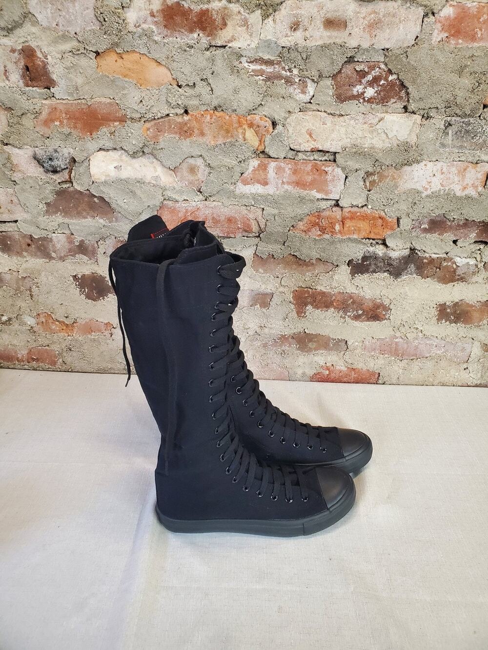 ANUFER Womens Knee High Canvas Sneaker Boots Lace Up Zip Side Size 8 Black